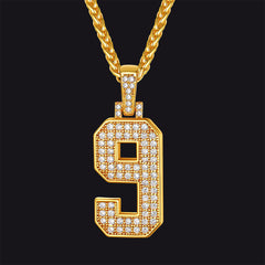 Gold Number Initial Chain Necklace with Cubic Zirconia for Men Women