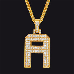 Gold Number Initial Chain Necklace with Cubic Zirconia for Men Women