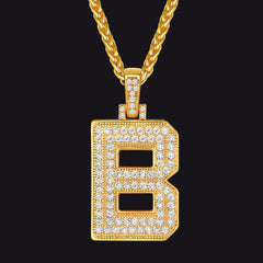 Gold Number Initial Chain Necklace with Cubic Zirconia for Men Women