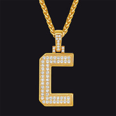 Gold Number Initial Chain Necklace with Cubic Zirconia for Men Women