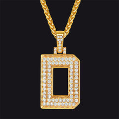 Gold Number Initial Chain Necklace with Cubic Zirconia for Men Women
