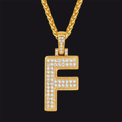 Gold Number Initial Chain Necklace with Cubic Zirconia for Men Women