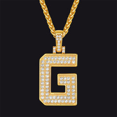 Gold Number Initial Chain Necklace with Cubic Zirconia for Men Women