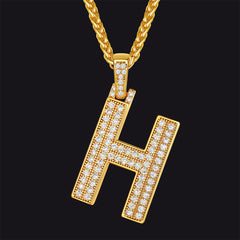 Gold Number Initial Chain Necklace with Cubic Zirconia for Men Women
