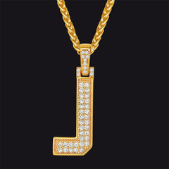 Gold Number Initial Chain Necklace with Cubic Zirconia for Men Women