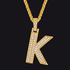 Gold Number Initial Chain Necklace with Cubic Zirconia for Men Women