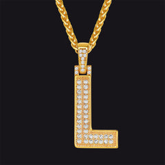 Gold Number Initial Chain Necklace with Cubic Zirconia for Men Women
