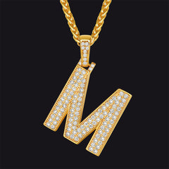 Gold Number Initial Chain Necklace with Cubic Zirconia for Men Women