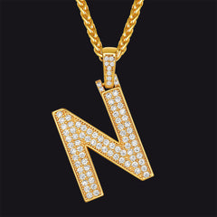 Gold Number Initial Chain Necklace with Cubic Zirconia for Men Women