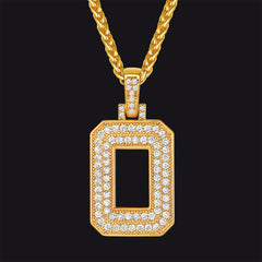 Gold Number Initial Chain Necklace with Cubic Zirconia for Men Women