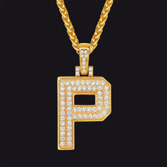 Gold Number Initial Chain Necklace with Cubic Zirconia for Men Women