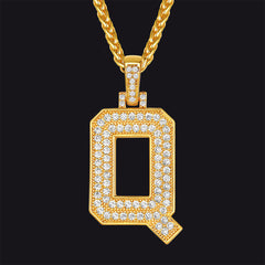 Gold Number Initial Chain Necklace with Cubic Zirconia for Men Women