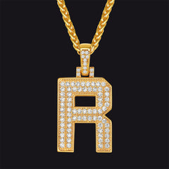 Gold Number Initial Chain Necklace with Cubic Zirconia for Men Women