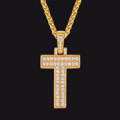 Gold Number Initial Chain Necklace with Cubic Zirconia for Men Women