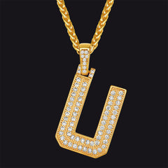 Gold Number Initial Chain Necklace with Cubic Zirconia for Men Women