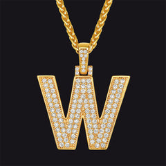 Gold Number Initial Chain Necklace with Cubic Zirconia for Men Women