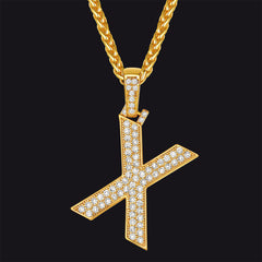 Gold Number Initial Chain Necklace with Cubic Zirconia for Men Women