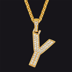 Gold Number Initial Chain Necklace with Cubic Zirconia for Men Women