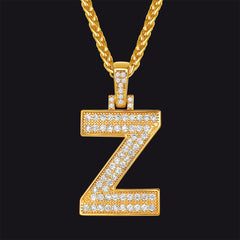Gold Number Initial Chain Necklace with Cubic Zirconia for Men Women