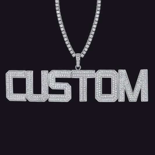 Custom Name Letter Pendant Necklace with CZ Stones for Men Women