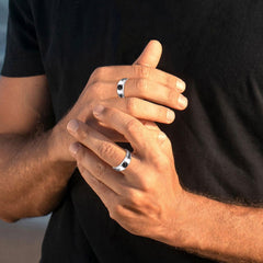 Anel de ônix preto masculino com diamante em prata esterlina