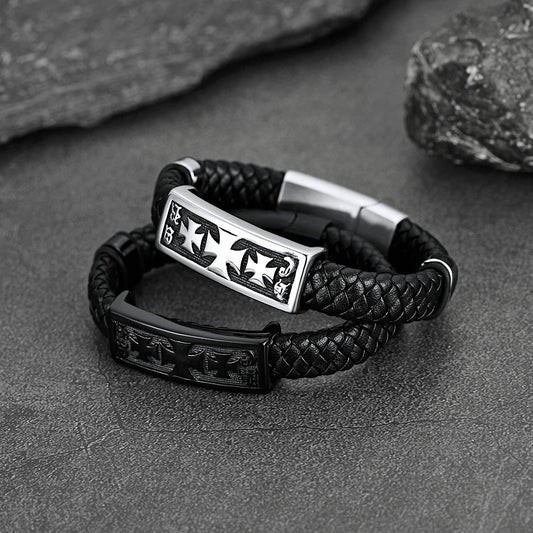 Christliches Tempelritterkreuz-Lederarmband