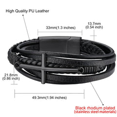 Mehrlagiges geflochtenes Lederarmband mit christlichem Kreuz