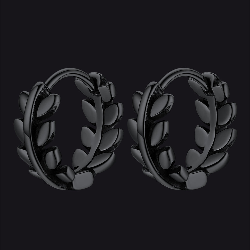 Brincos Huggie de argola com pequenas folhas de prata esterlina para homens e mulheres