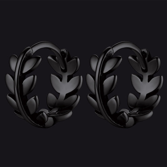 Brincos Huggie de argola com pequenas folhas de prata esterlina para homens e mulheres