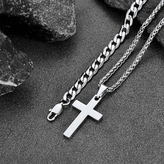 Conjunto de colar com pingente de cruz e corrente cubana feminino