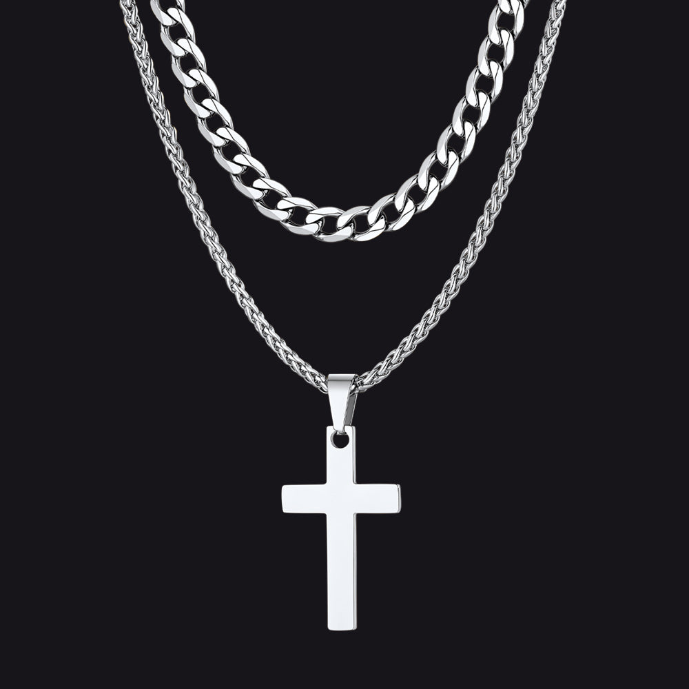 Conjunto de colar com pingente de cruz e corrente cubana feminino