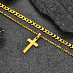 Conjunto de colar com pingente de cruz e corrente cubana feminino