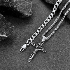 Geschenk für Männer Jesus Kreuz &amp; Kubanische Kette Lagenhalsketten-Set Geburtstagsgeschenk