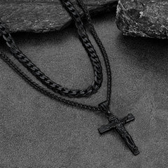 Geschenk für Männer Jesus Kreuz &amp; Kubanische Kette Lagenhalsketten-Set Geburtstagsgeschenk