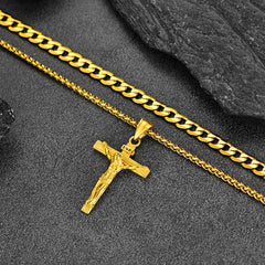 Halsketten-Set mit Jesus-Kruzifix und kubanischer Kette, mehrlagig, für Männer und Frauen