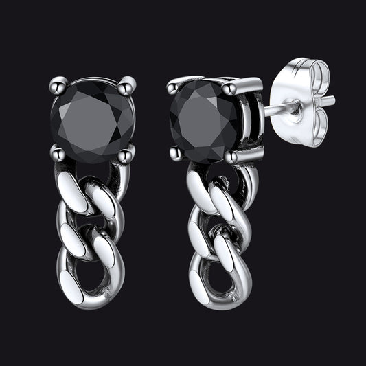Brincos de pino pendentes de corrente preta com zircônia cúbica para homens