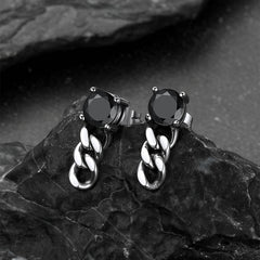Schwarze Zirkonia-Ohrstecker mit Kettengliedern für Herren