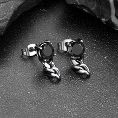 Schwarze Zirkonia-Ohrstecker mit Kettengliedern für Herren