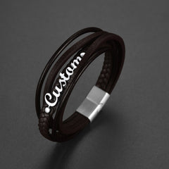 Pulseira de couro trançado com fecho personalizado Pulseira de pai e filho