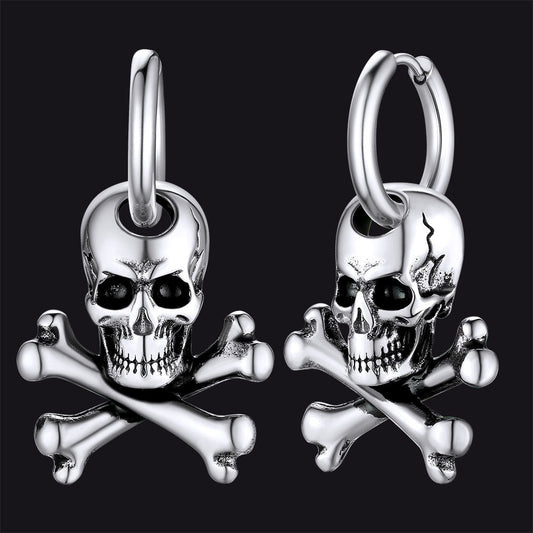 Punk-Totenkopf-Creolen mit gekreuzten Knochen, Geschenk für Männer