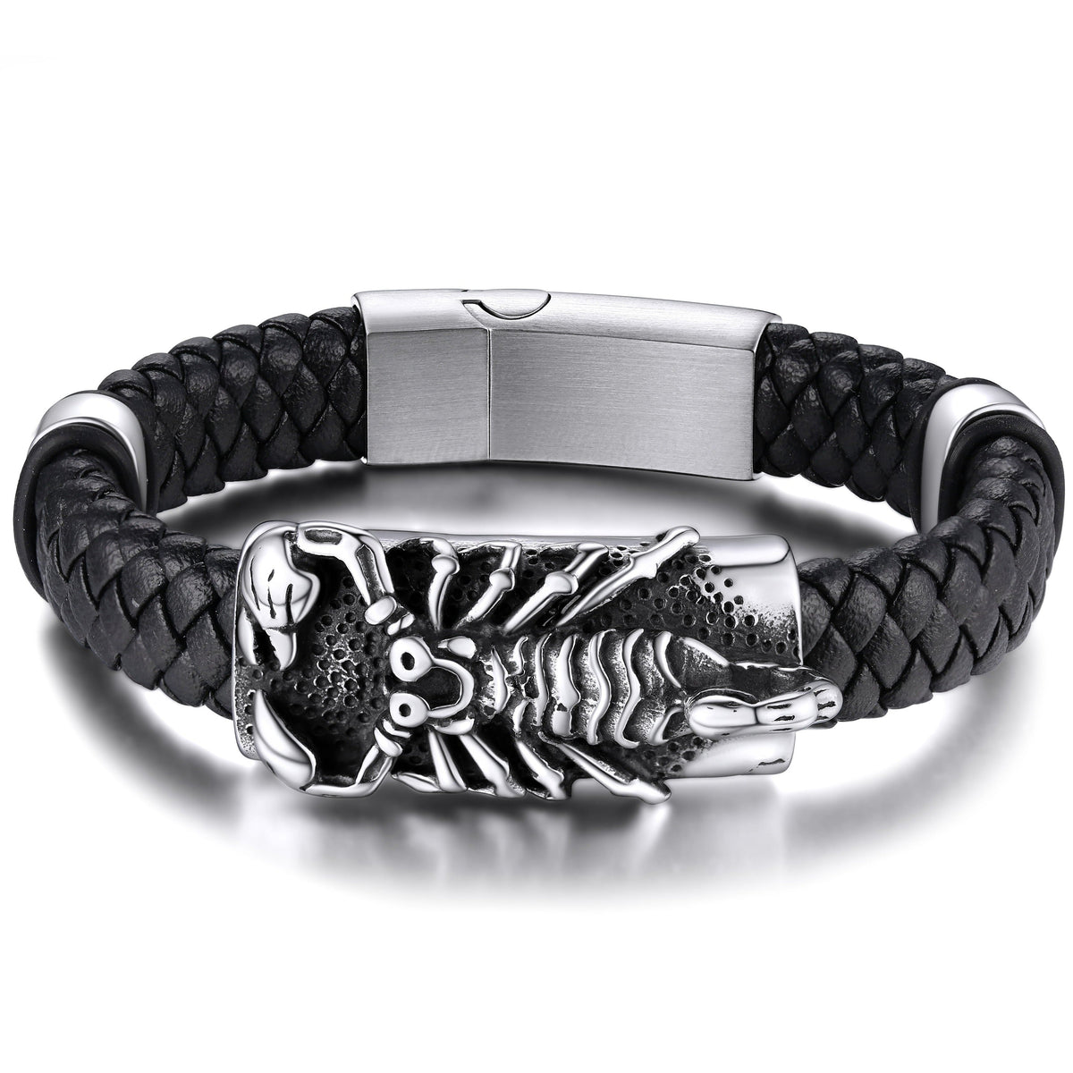 Punk Scorpion Schwarz Geflochtenes Lederarmband Geschenk Sohn Enkel Armband