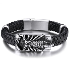 Punk Scorpion Schwarz Geflochtenes Lederarmband Geschenk Sohn Enkel Armband
