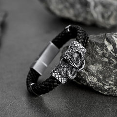 Gothic Schwarzes Cobra Schlangenleder Manschettenarmband
