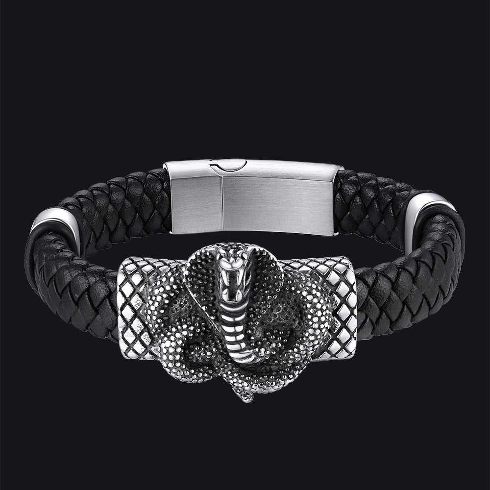 Gothic Schwarzes Cobra Schlangenleder Manschettenarmband