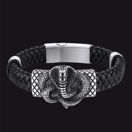 Gothic Schwarzes Cobra Schlangenleder Manschettenarmband