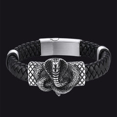 Gothic Schwarzes Cobra Schlangenleder Manschettenarmband