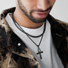 Colar de cruz egípcia copta Ankh para homens e mulheres