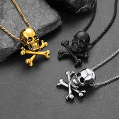 Colar gótico pirata com caveira e ossos cruzados masculino