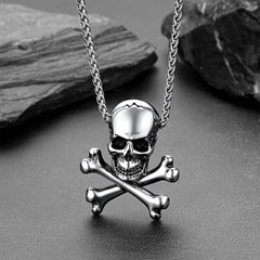 Colar gótico pirata com caveira e ossos cruzados masculino