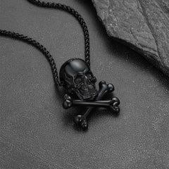 Colar gótico pirata com caveira e ossos cruzados masculino